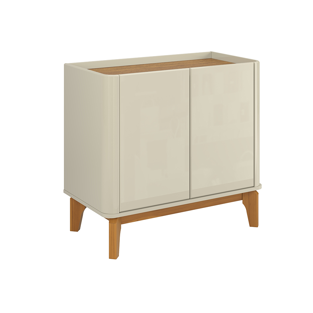 Buffet 2 Portas Flip com Pés De Madeira Maciça Off White/Cumaru