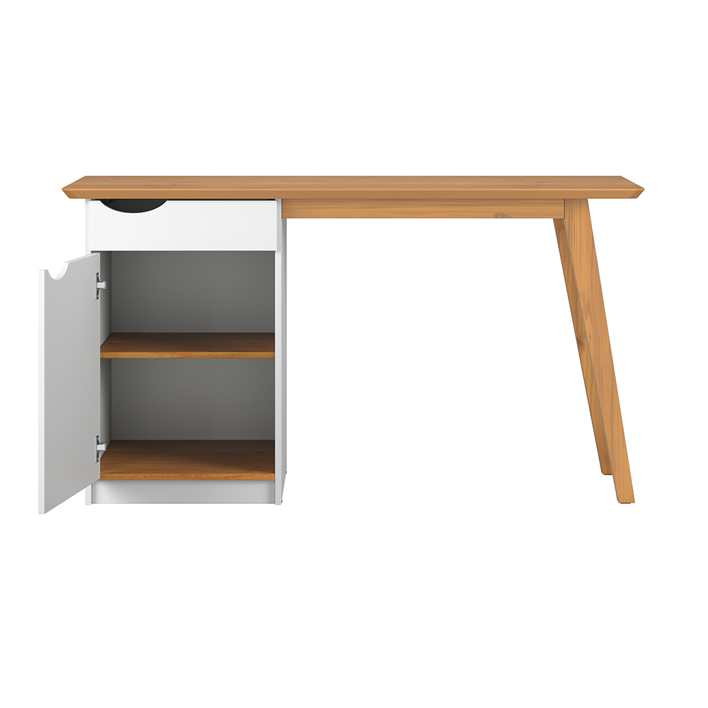 Escrivaninha Com Pés De Madeira Maciça Prism Branco Acetinado/Cinamomo