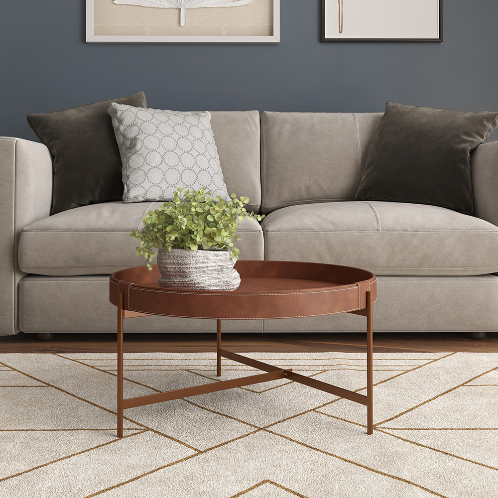 Mesa De Centro Redonda Em Couro Décor 600 Whisky