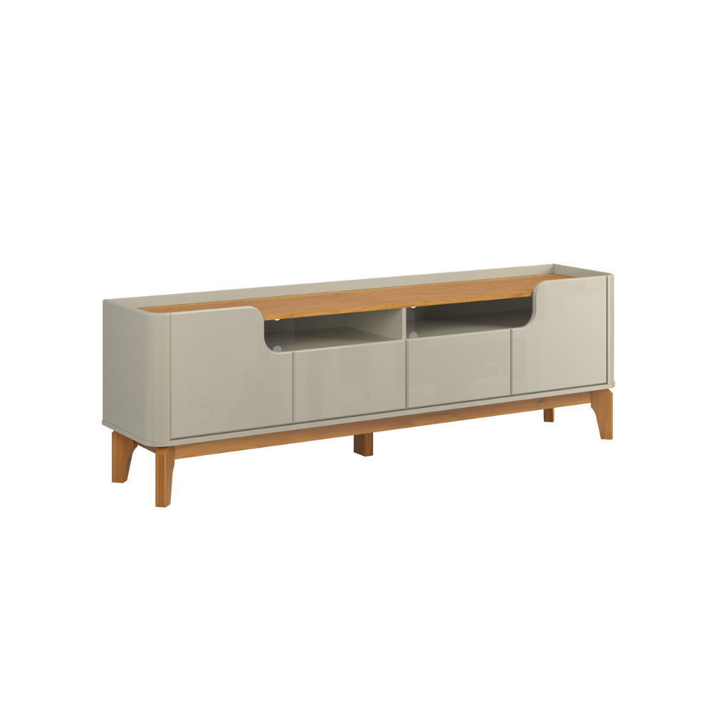 Rack Flip 1,60 Canto Curvo Com Pés de Madeira Maciça Off White/Cinamomo