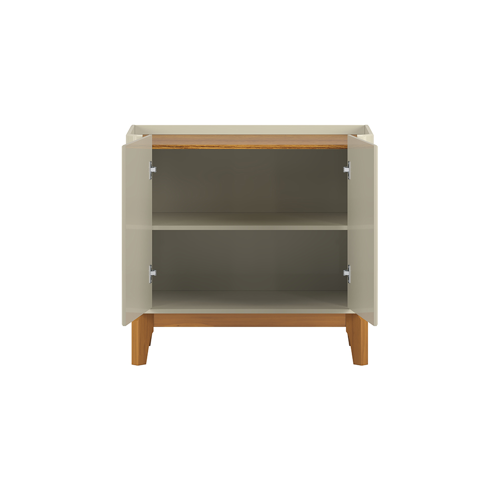 Buffet 2 Portas Flip com Pés De Madeira Maciça Off White/Cumaru