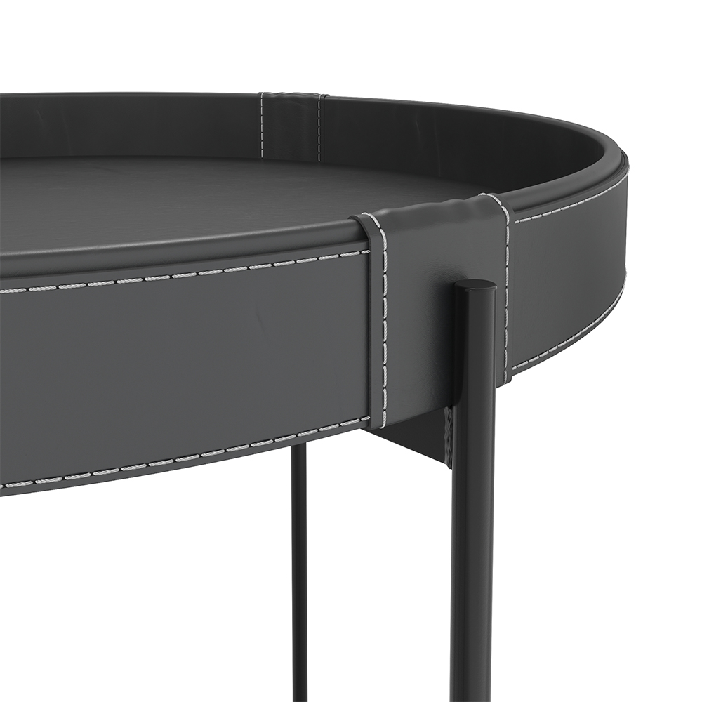 Mesa De Centro Redonda Em Couro Décor 600 Preta 
