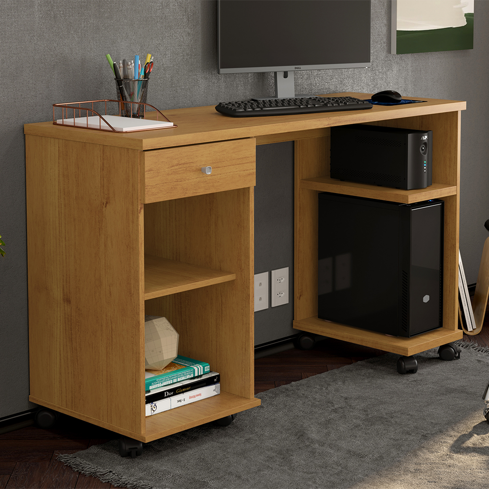 Mesa Computador Com Gaveta e Rodizios Million Cinamomo