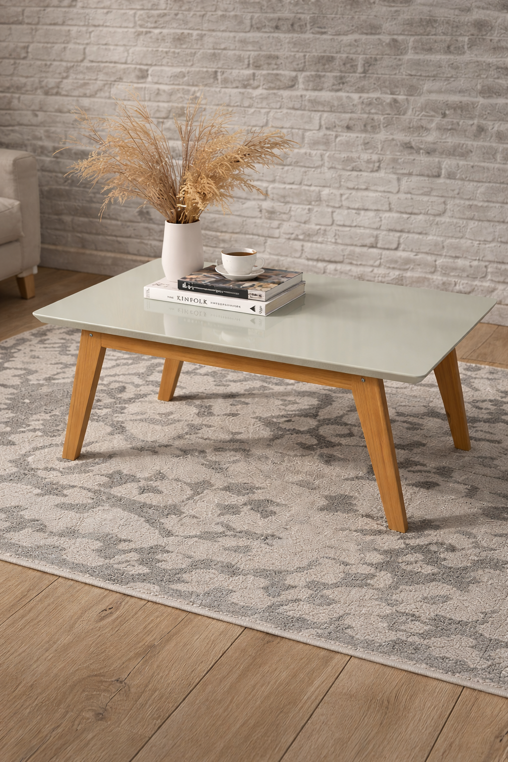 Mesa de Centro Retangular Com Pés De Madeira Prism Off White