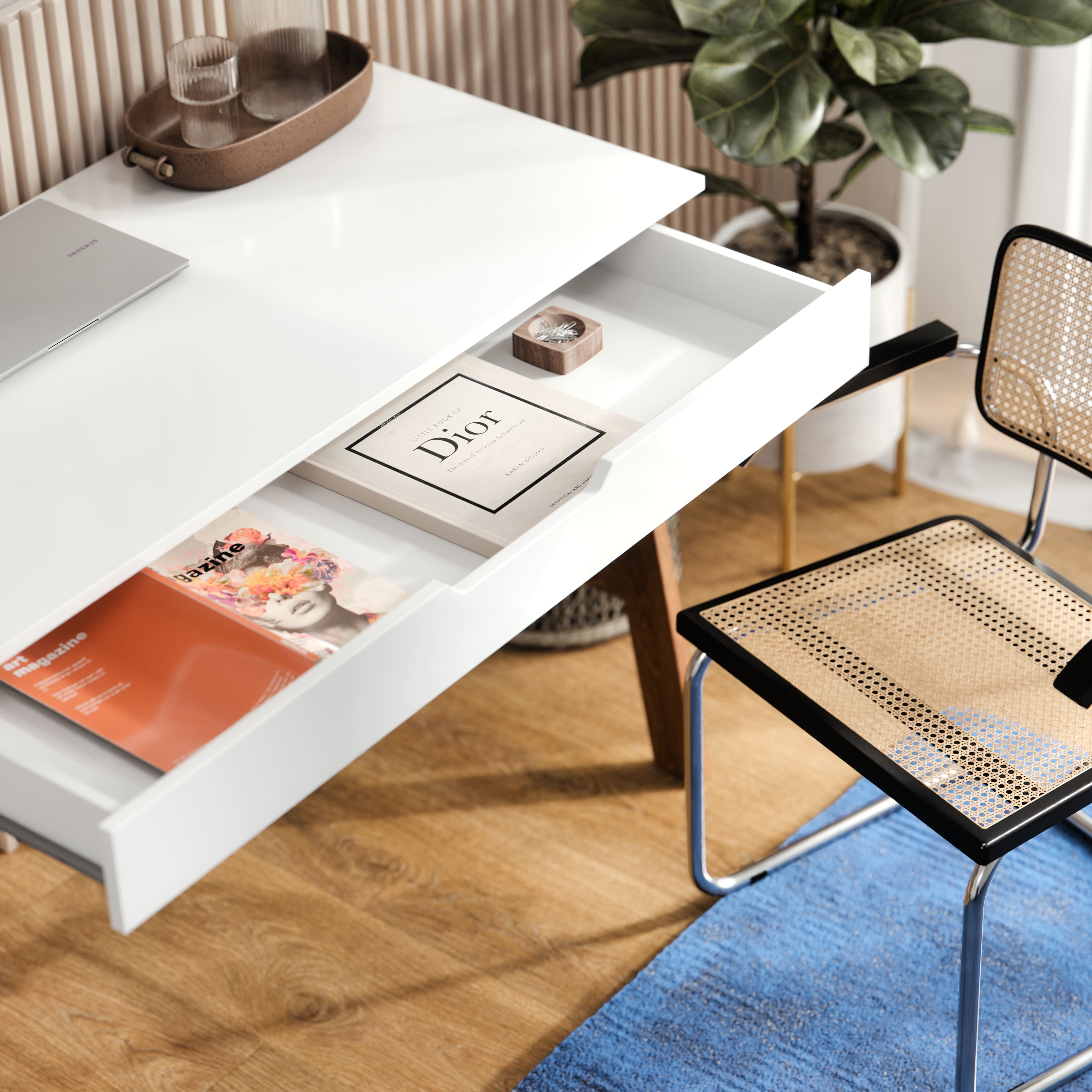 Escrivaninha Parma Branca com Pés de Madeira