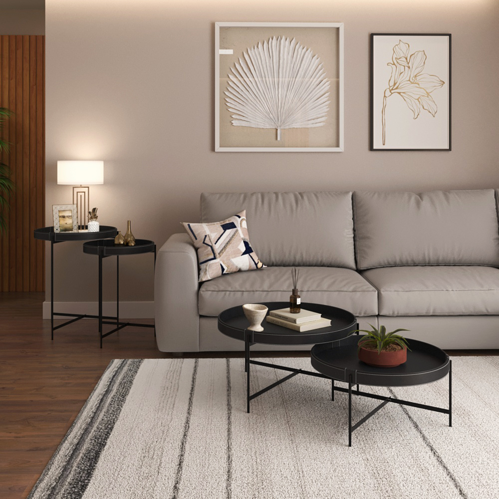 Mesa De Centro Redonda Em Couro Décor 600 Preta 