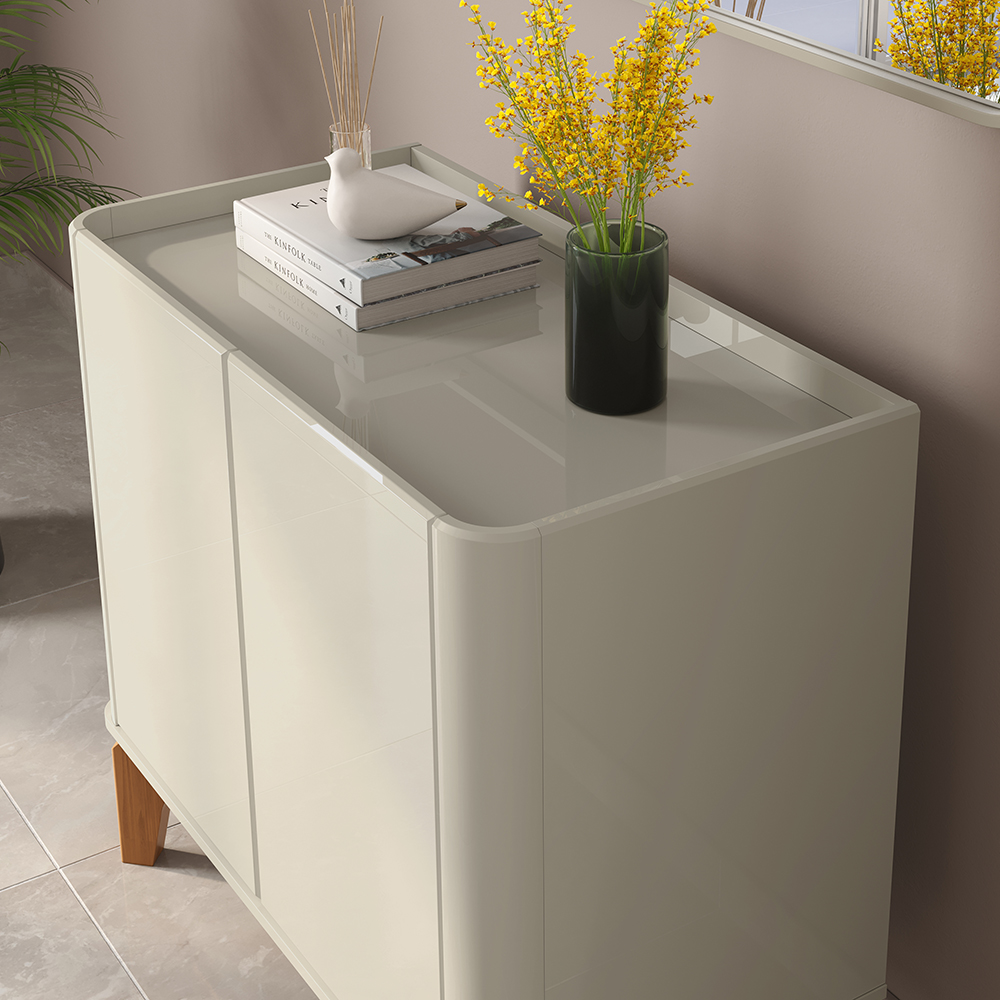 Buffet 2 Portas Flip com Pés De Madeira Maciça Off White 