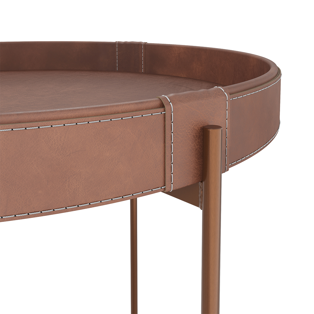 Mesa De Centro Redonda Em Couro Décor 600 Whisky