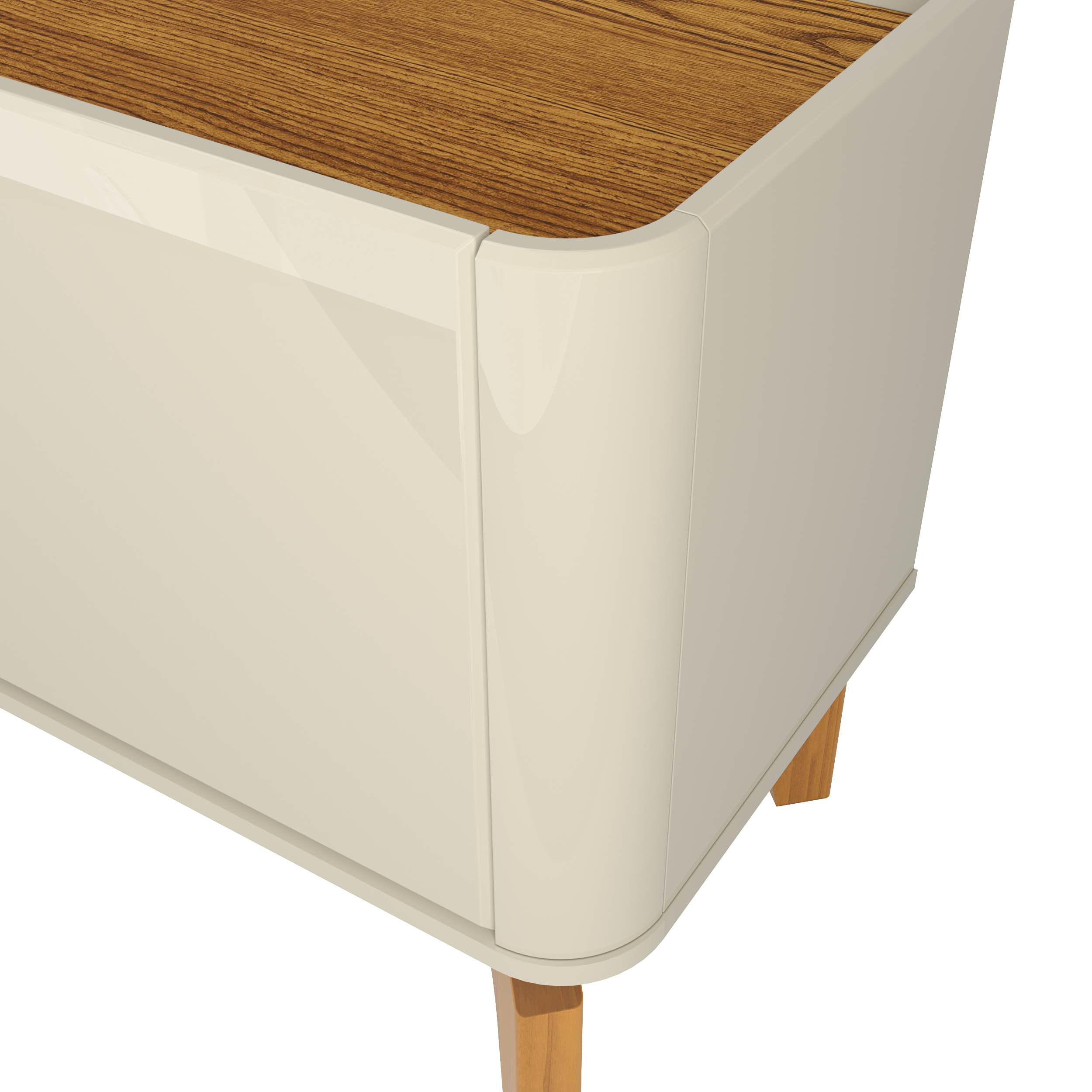 Rack Flip 1,80 Canto Curvo Com Pés de Madeira Maciça Off White/Cumaru