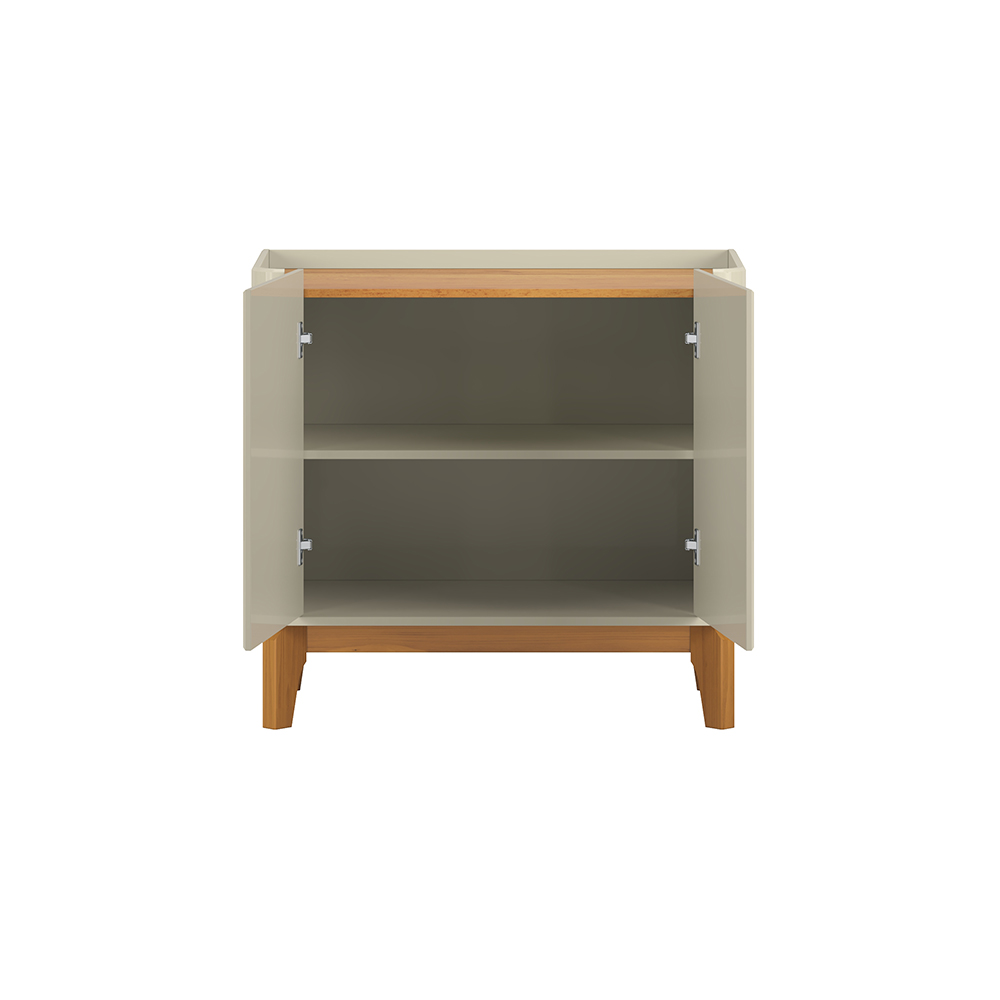 Buffet 2 Portas Flip com Pés De Madeira Maciça Off White/Cinamomo