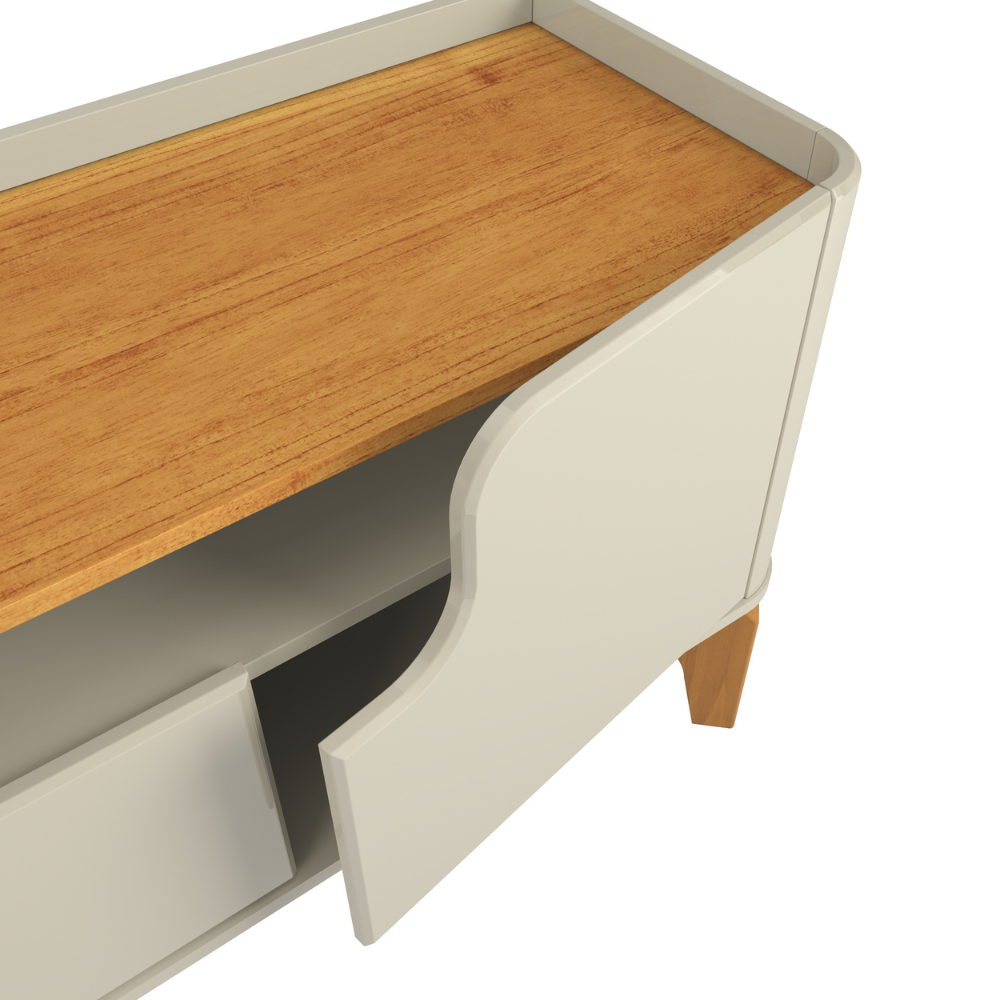 Rack Flip 1,60 Canto Curvo Com Pés de Madeira Maciça Off White/Cinamomo