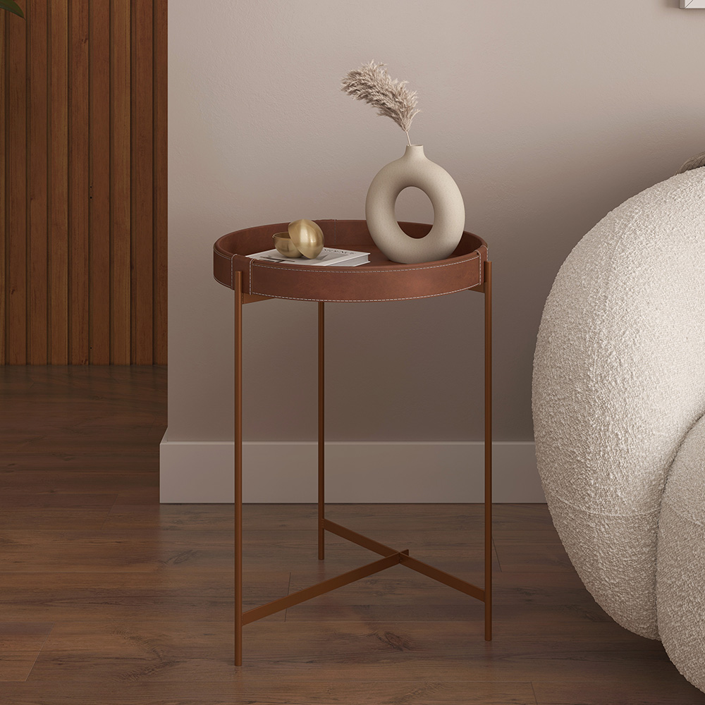 Mesa De Centro Redonda Em Couro Décor 470 Whisky