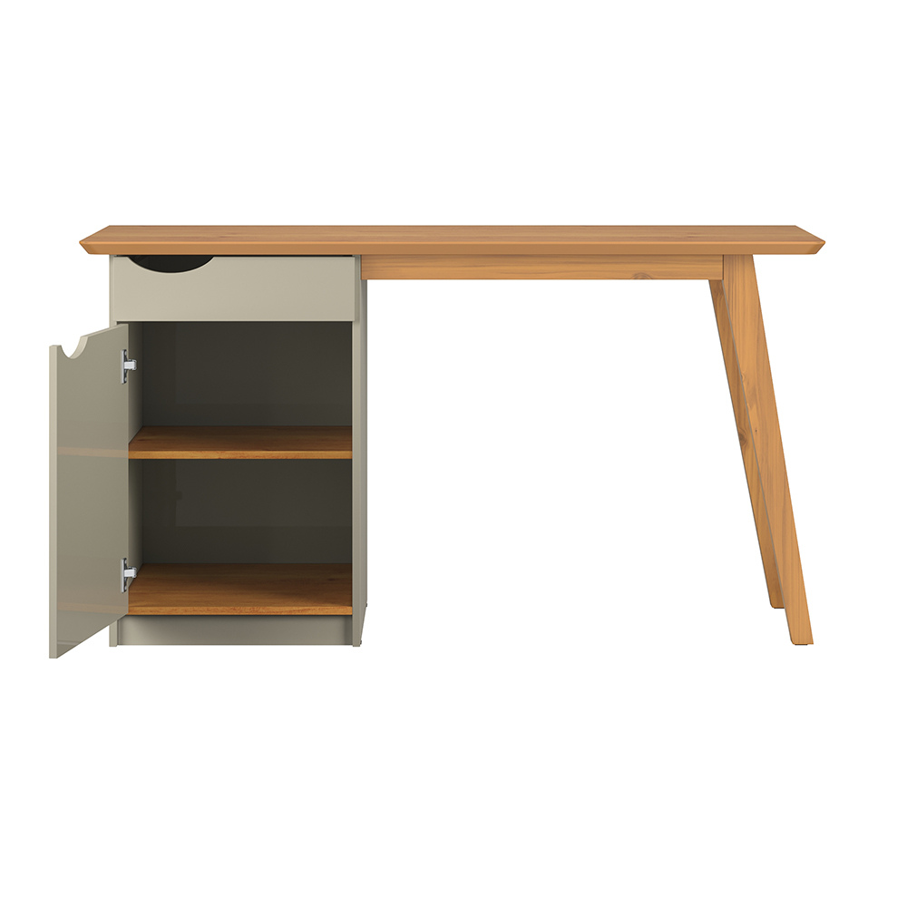 Escrivaninha Com Pés De Madeira Maciça Prism Off White/Cinamomo