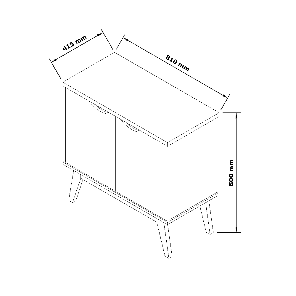 Buffet 2 Portas e Pés de Madeira Maciça Prism Branco Acetinado/Cinamomo