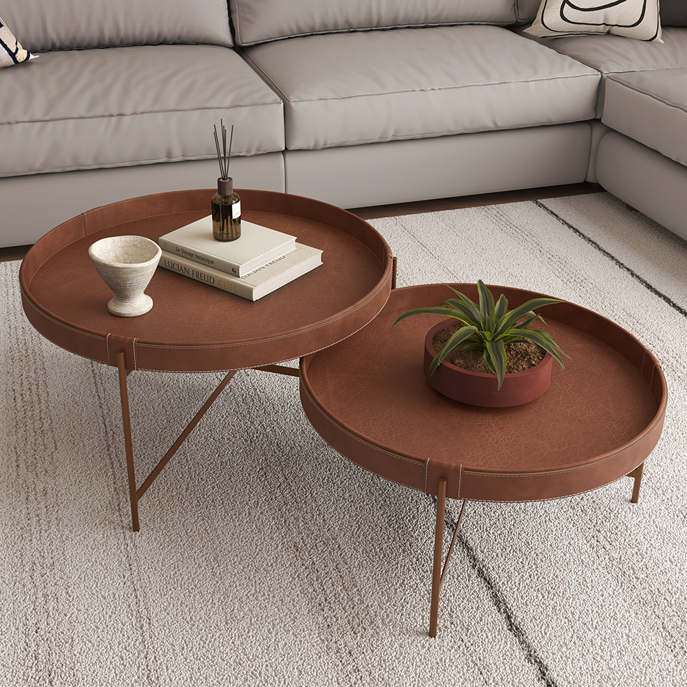 Mesa De Centro Redonda Em Couro Décor 700 Whisky