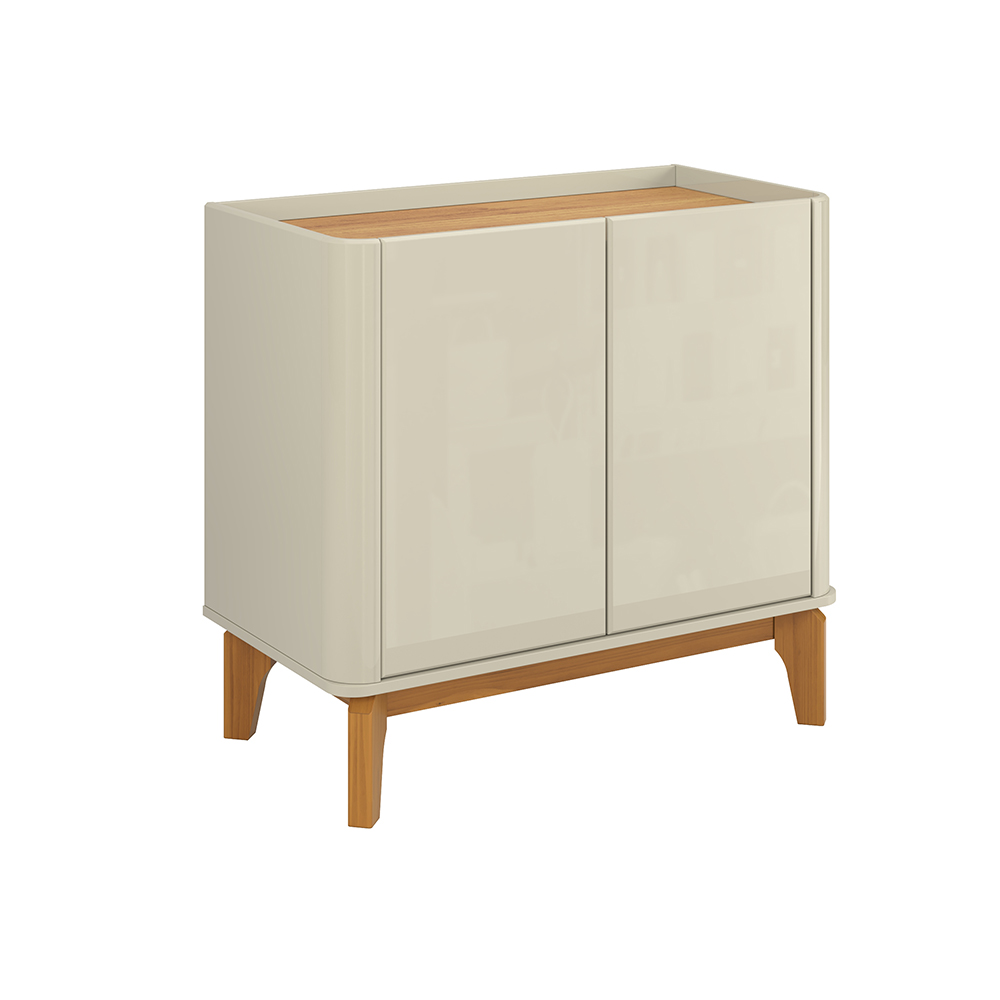 Buffet 2 Portas Flip com Pés De Madeira Maciça Off White/Cinamomo