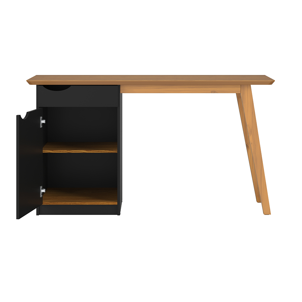 Escrivaninha Com Pés De Madeira Maciça Prism Preto Acetinado/Cumaru