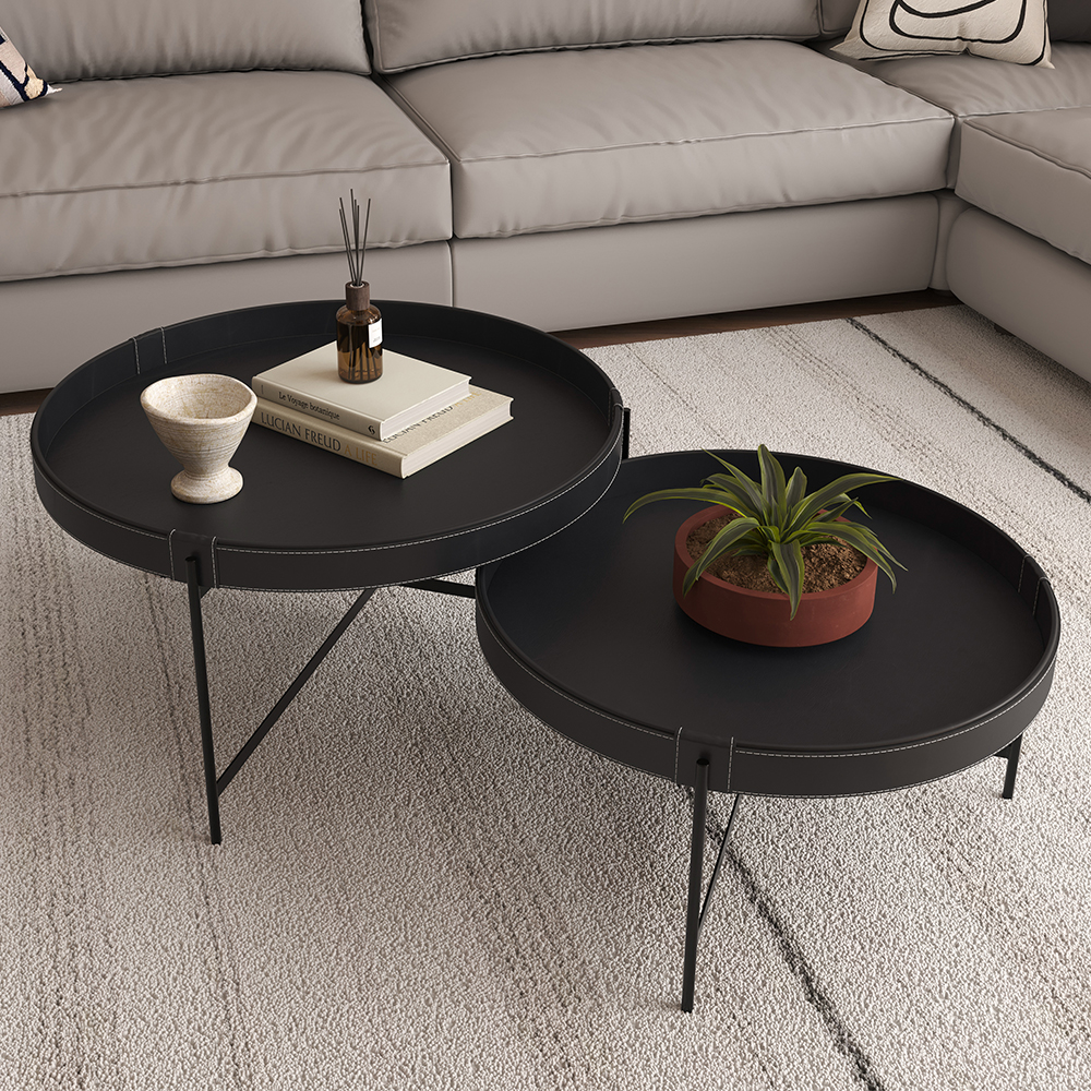 Mesa De Centro Redonda Em Couro Décor 600 Preta 