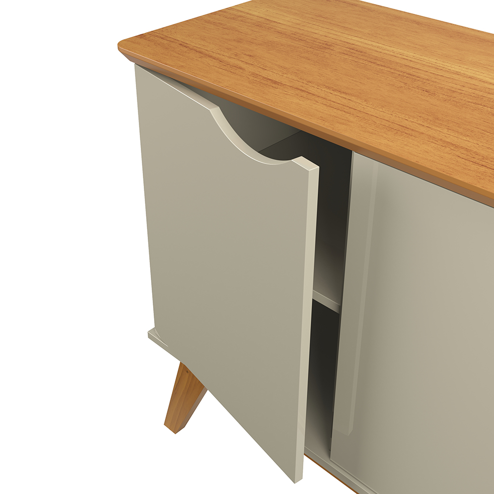 Buffet 3 Portas e Pés de Madeira Maciça Prism Off White/Cinamomo