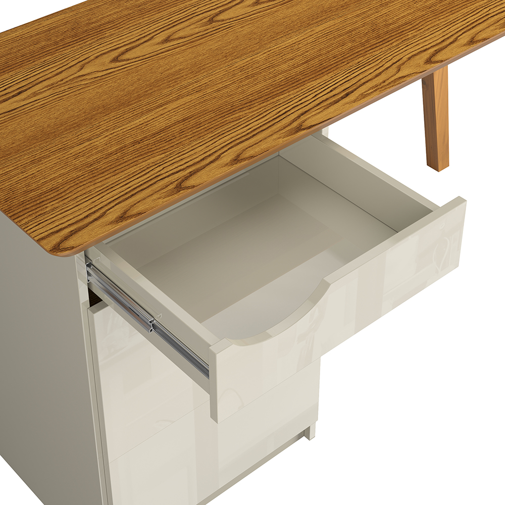 Escrivaninha Com Pés De Madeira Maciça Prism Off White/Cumaru