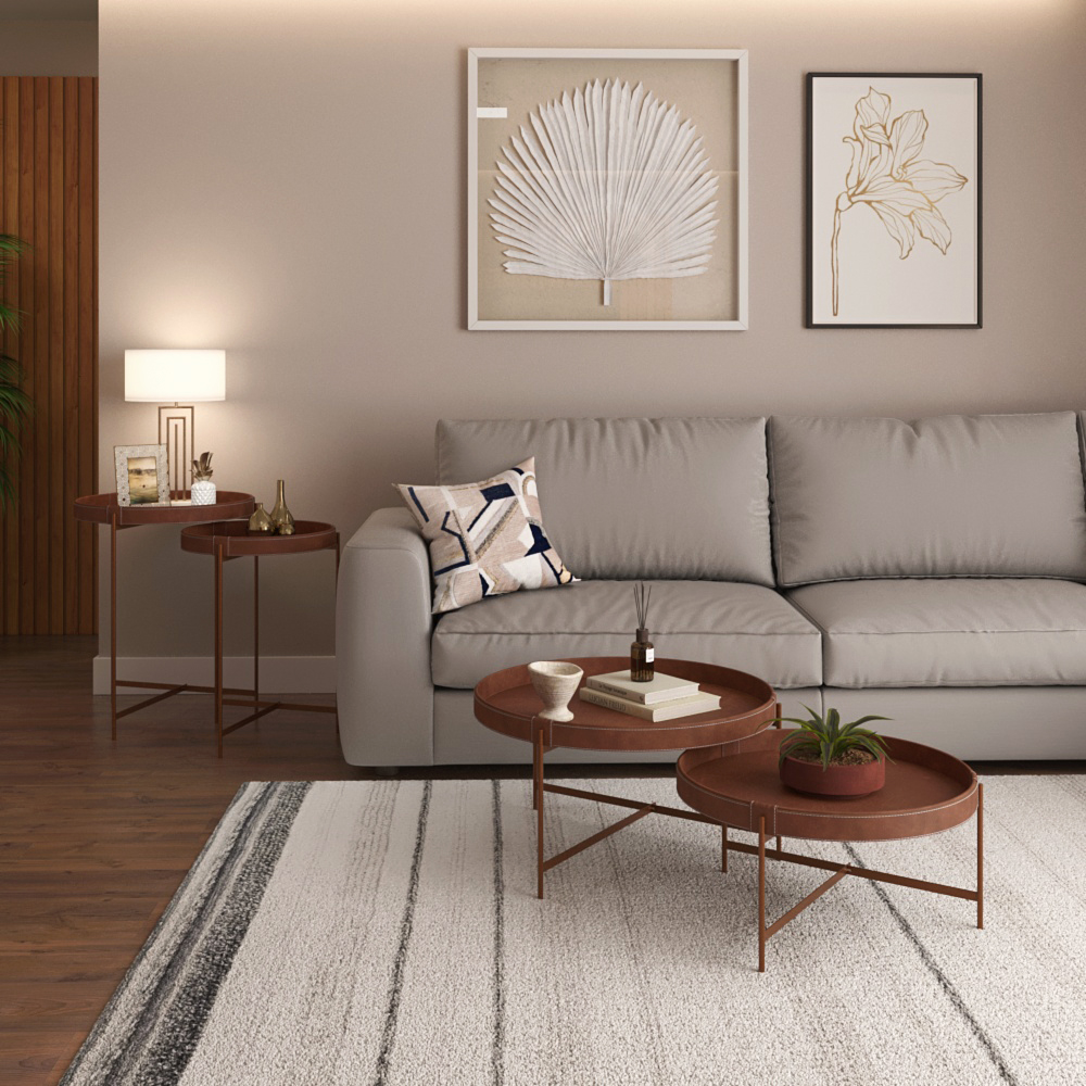 Mesa Lateral Redonda Em Couro Décor 560 Whisky