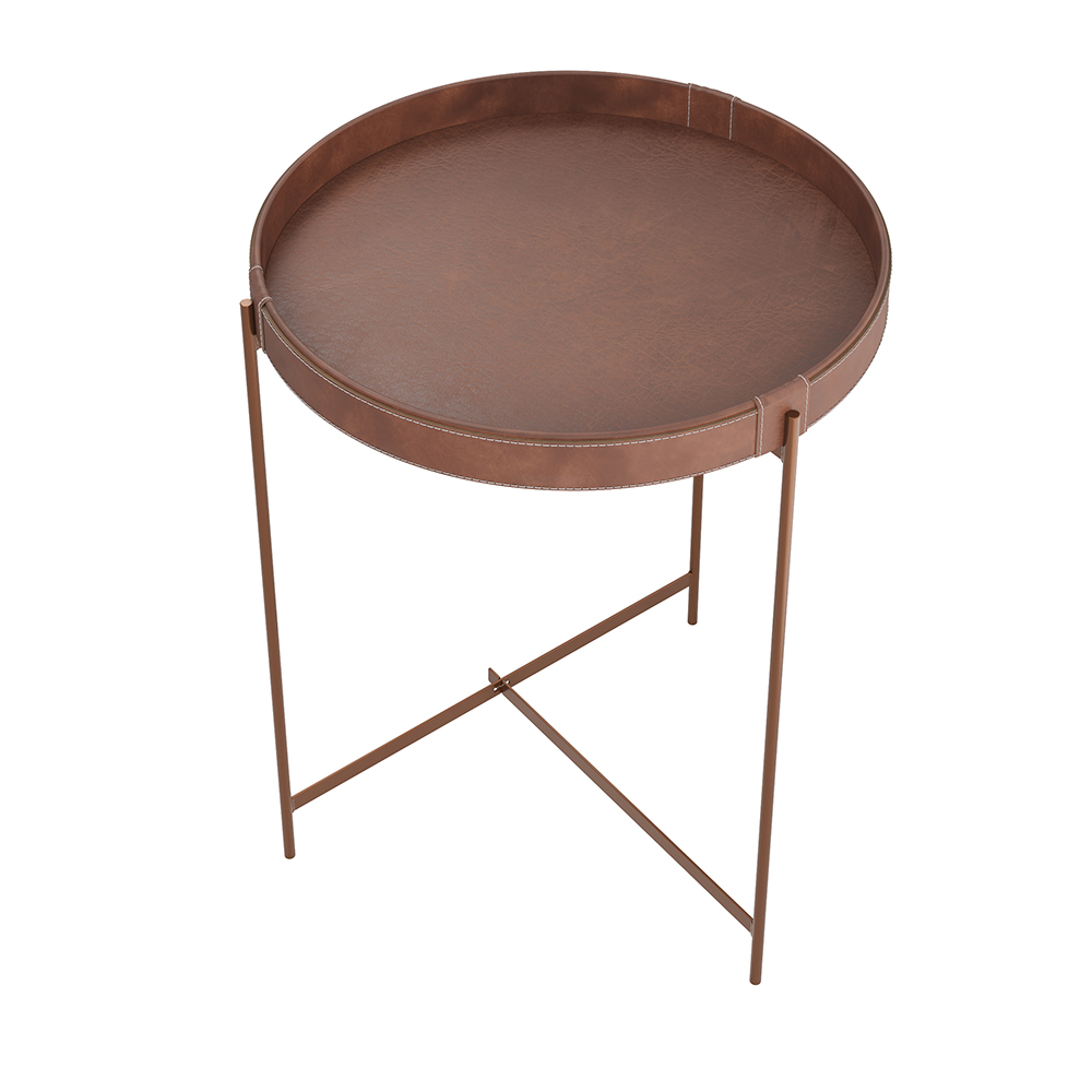 Mesa Lateral Redonda Em Couro Décor 560 Whisky