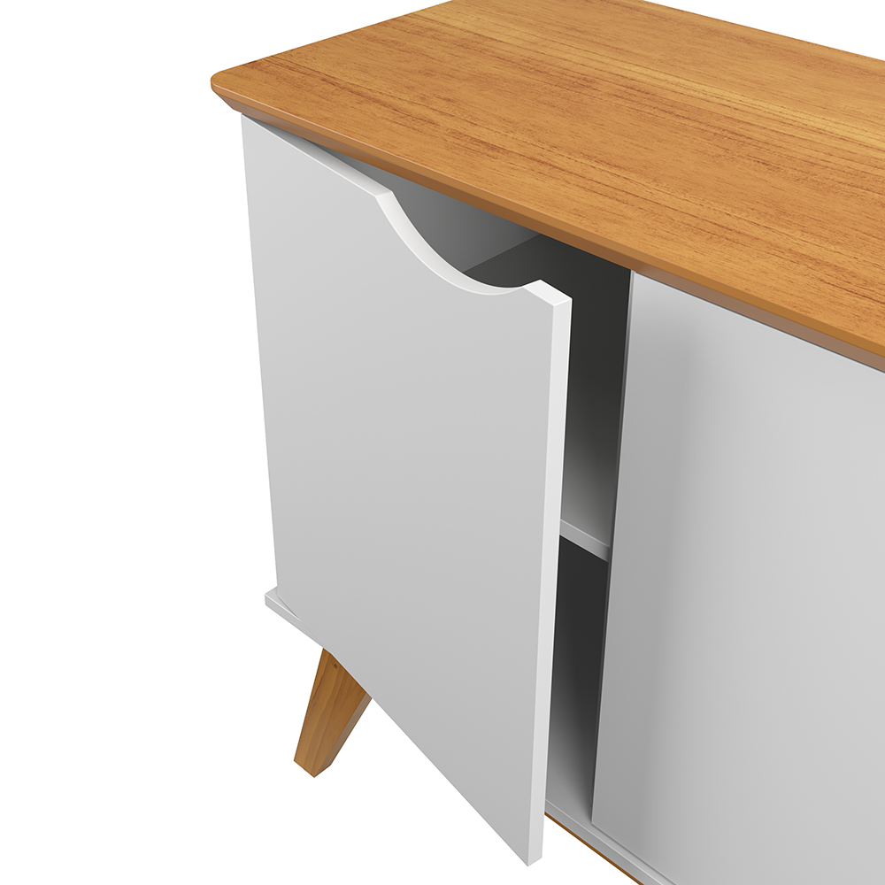 Buffet 3 Portas e Pés de Madeira Maciça Prism Branco Acetinado/Cinamomo