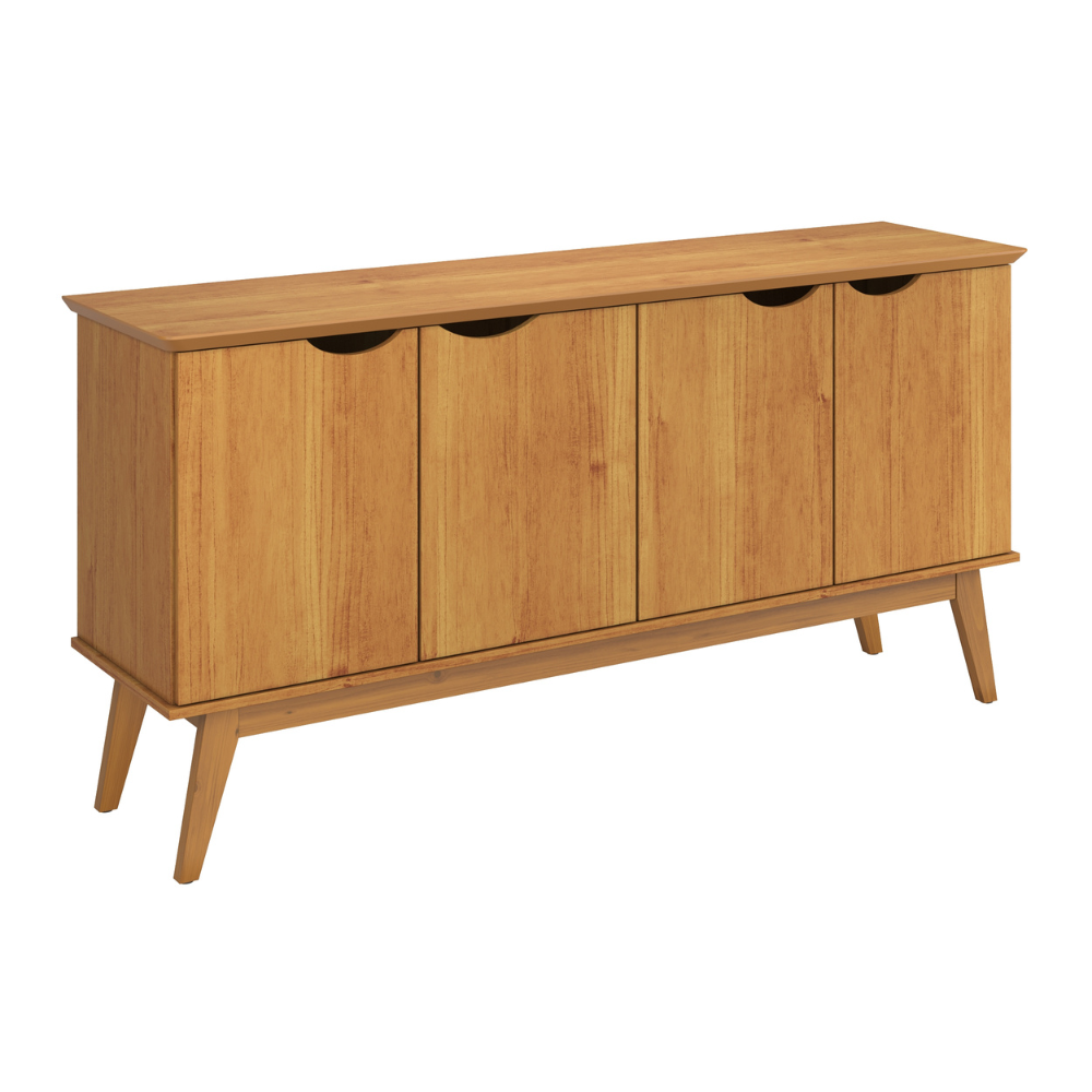 Buffet 4 Portas e Pés de Madeira Maciça Prism Cinamomo