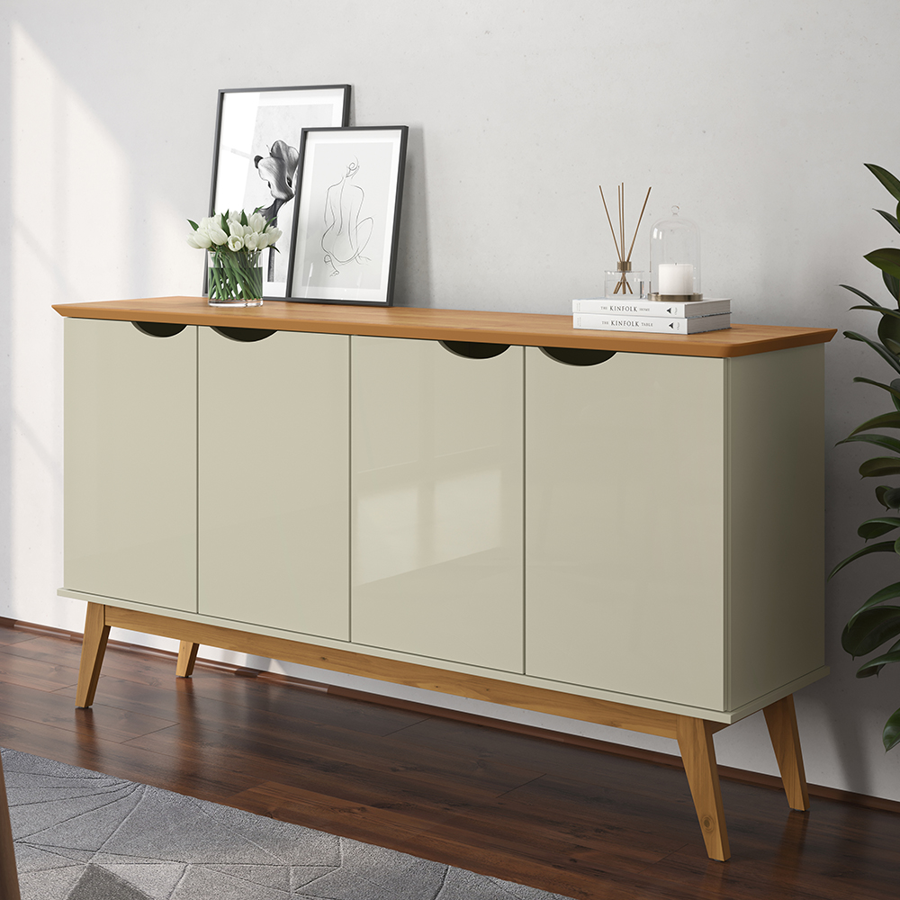 Buffet 4 Portas e Pés de Madeira Maciça Prism Cinamomo