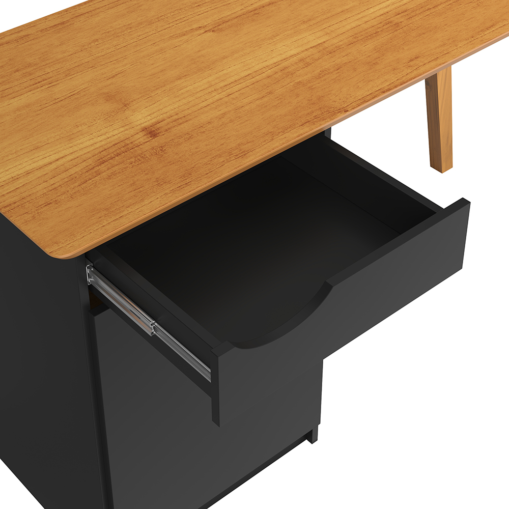 Escrivaninha Com Pés De Madeira Maciça Prism Preto Acetinado/Cinamomo