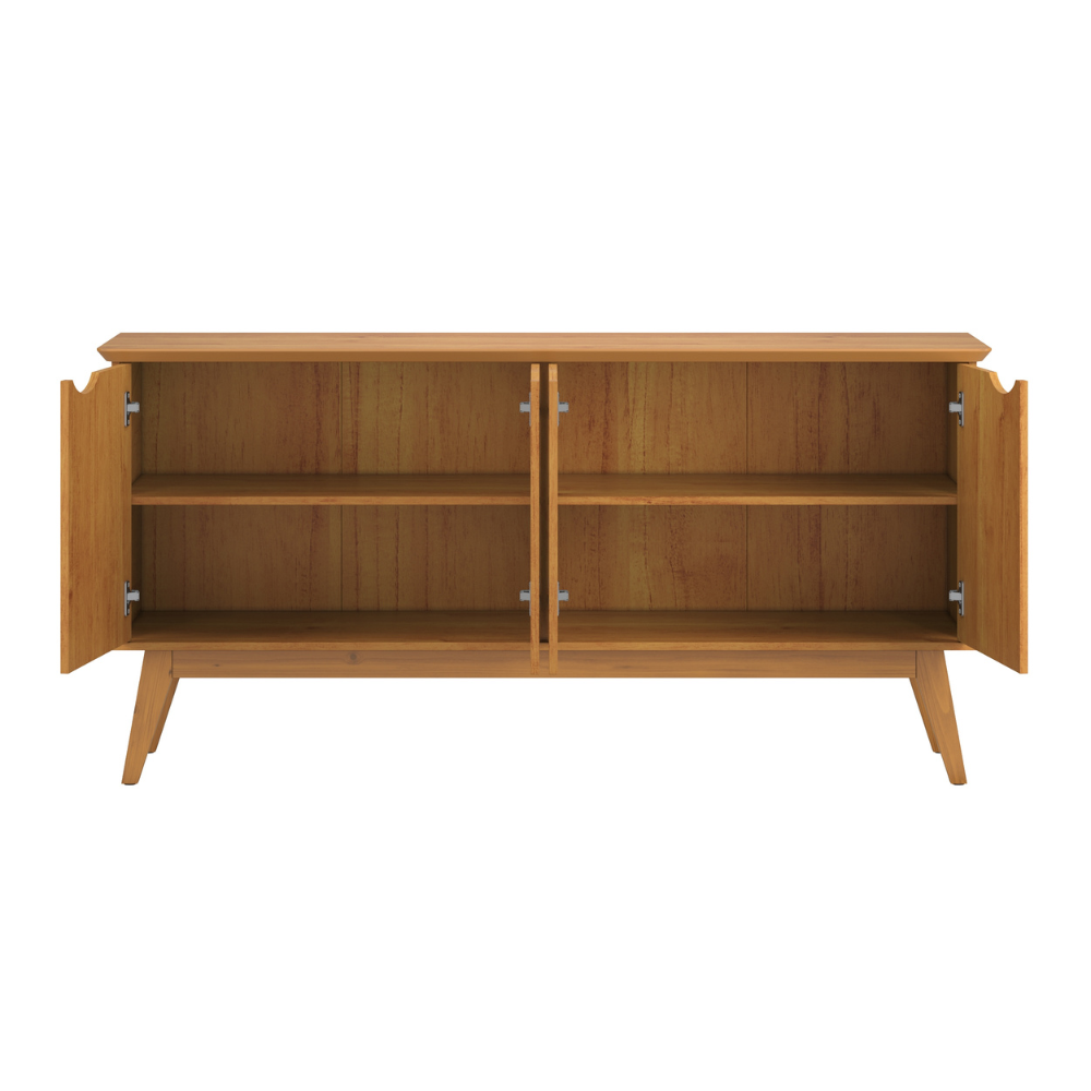 Buffet 4 Portas e Pés de Madeira Maciça Prism Cinamomo