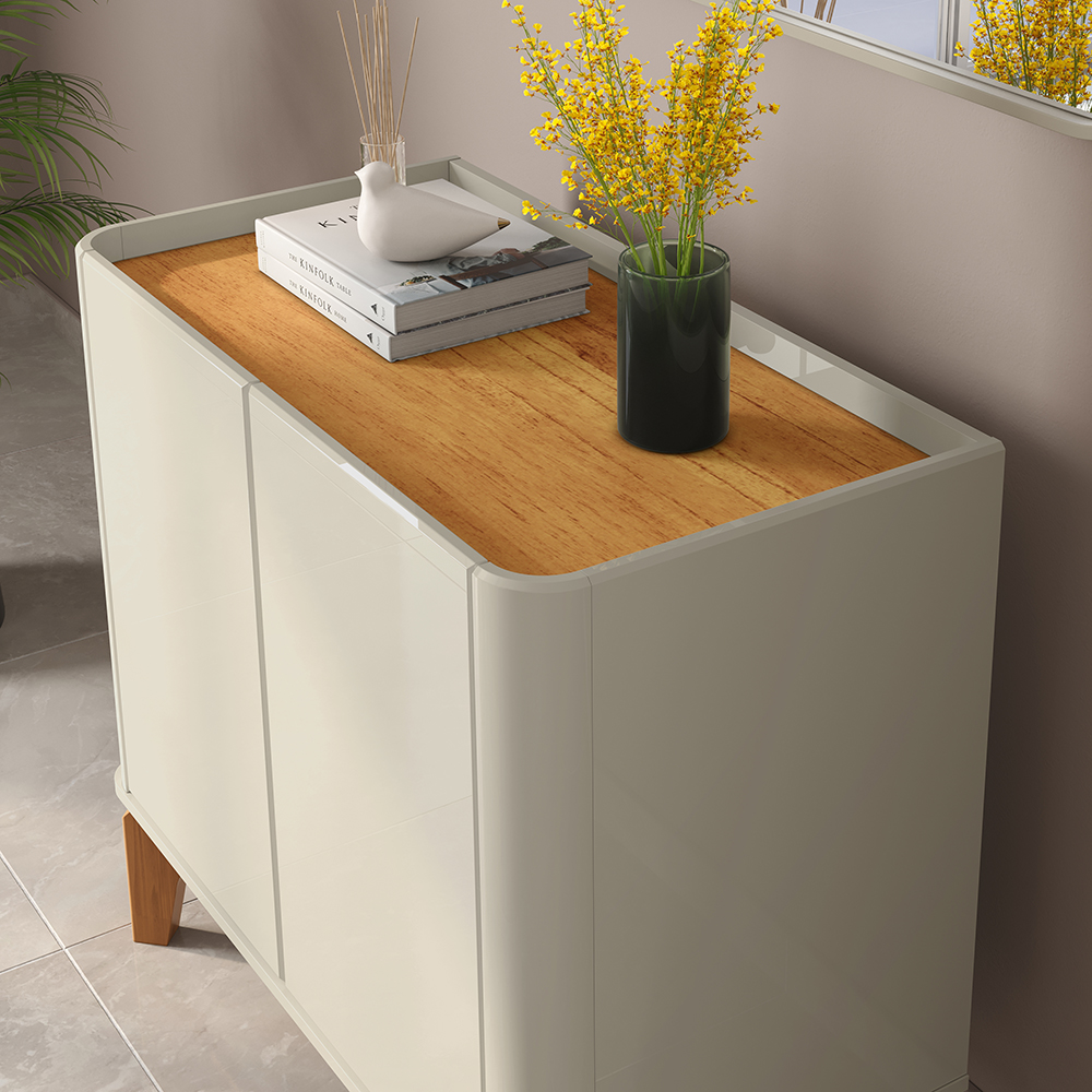 Buffet 2 Portas Flip com Pés De Madeira Maciça Off White/Cinamomo