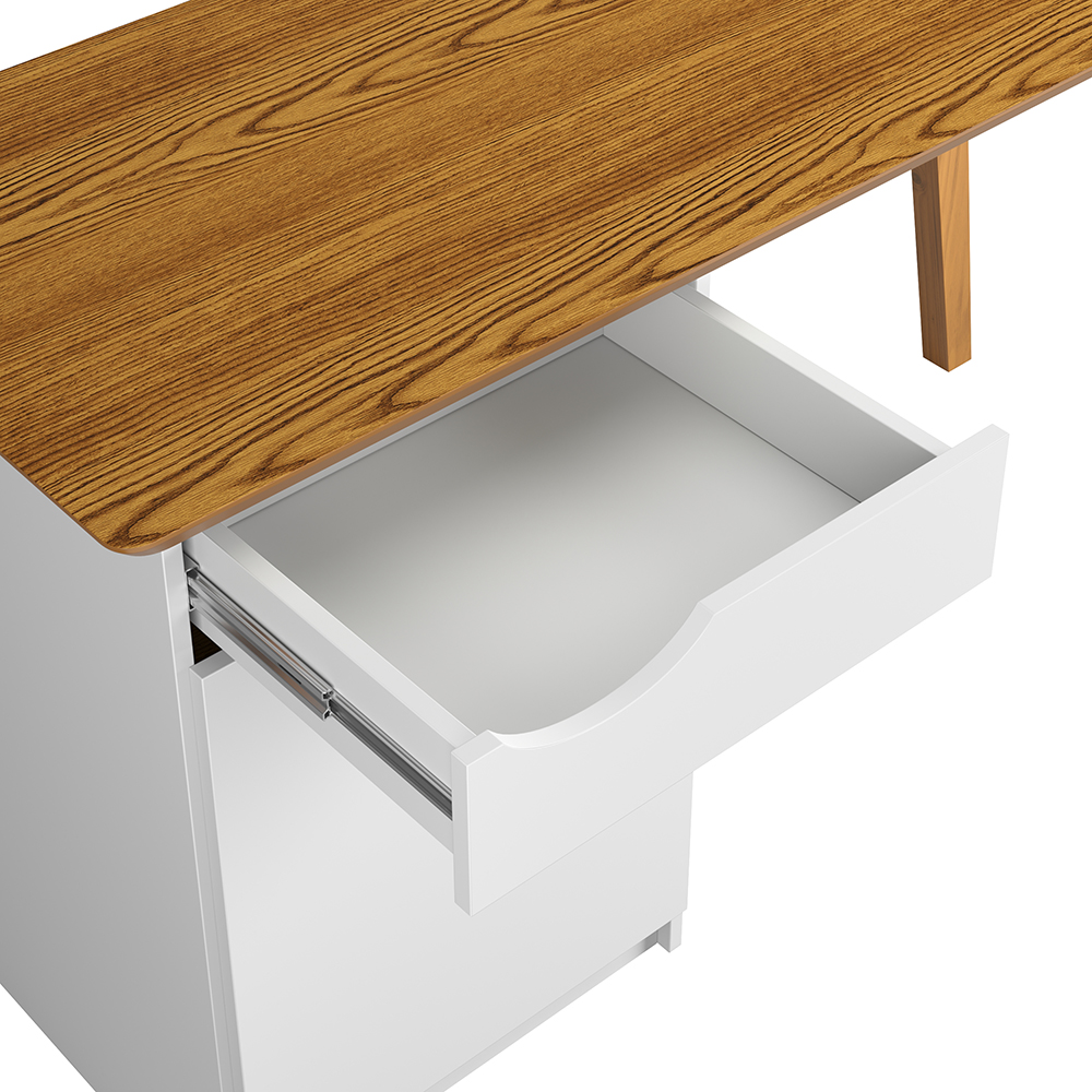 Escrivaninha Com Pés De Madeira Maciça Prism Branco Acetinado/Cumaru