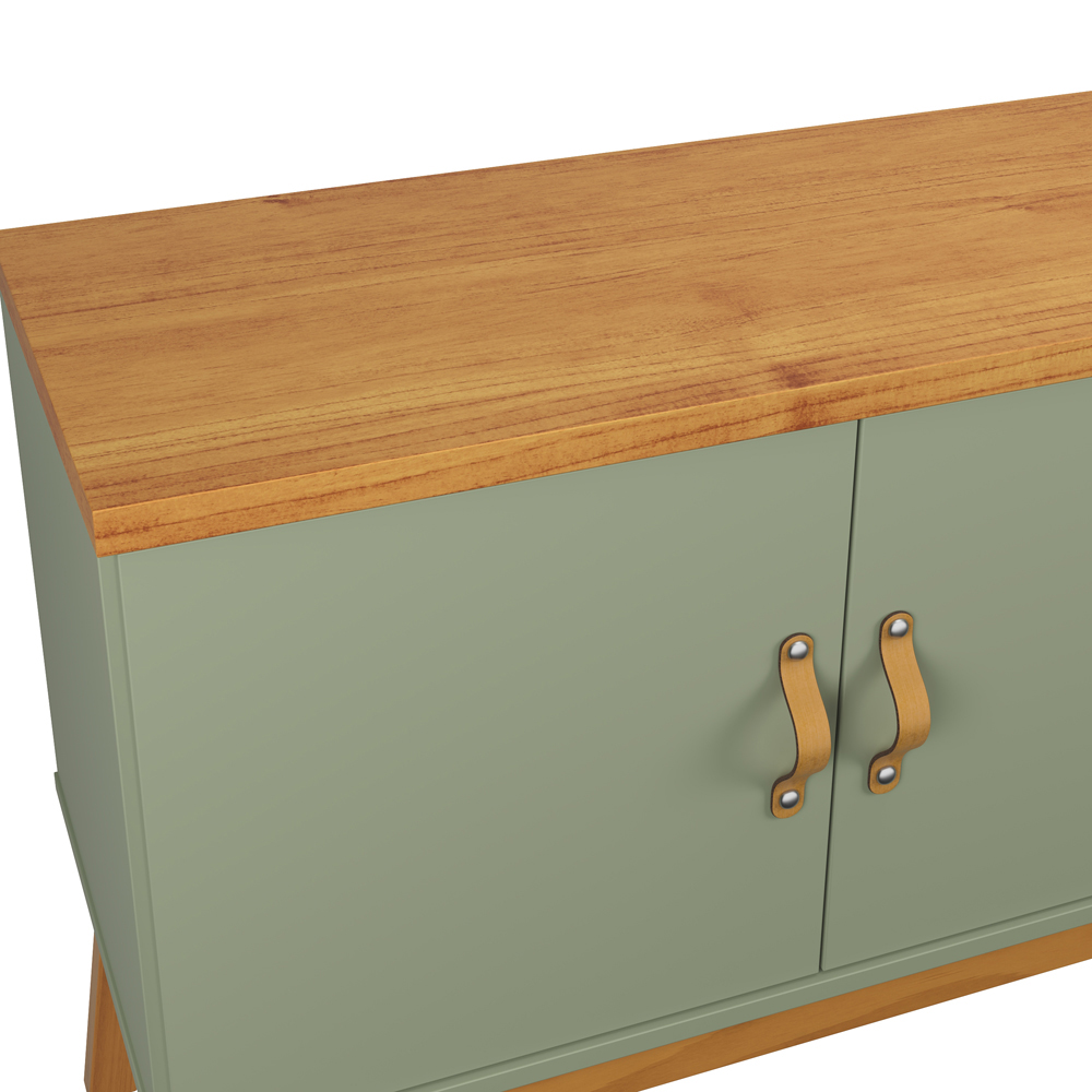 Rack Sirius 2 Portas 1,60Cm  Pés de Madeira e Puxadores de Couro Alecrim/Cinamomo