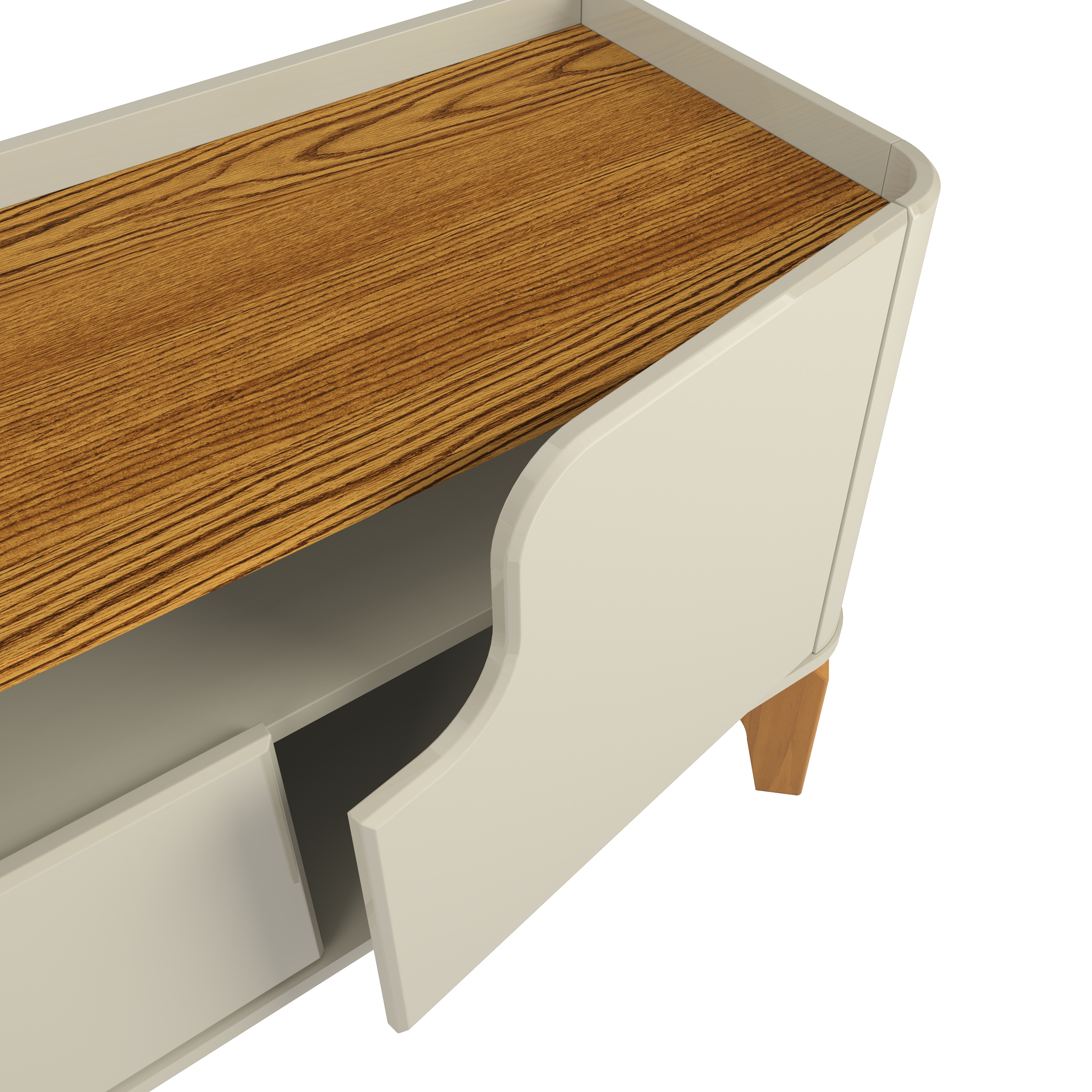 Rack Flip 1,80 Canto Curvo Com Pés de Madeira Maciça Off White/Cumaru