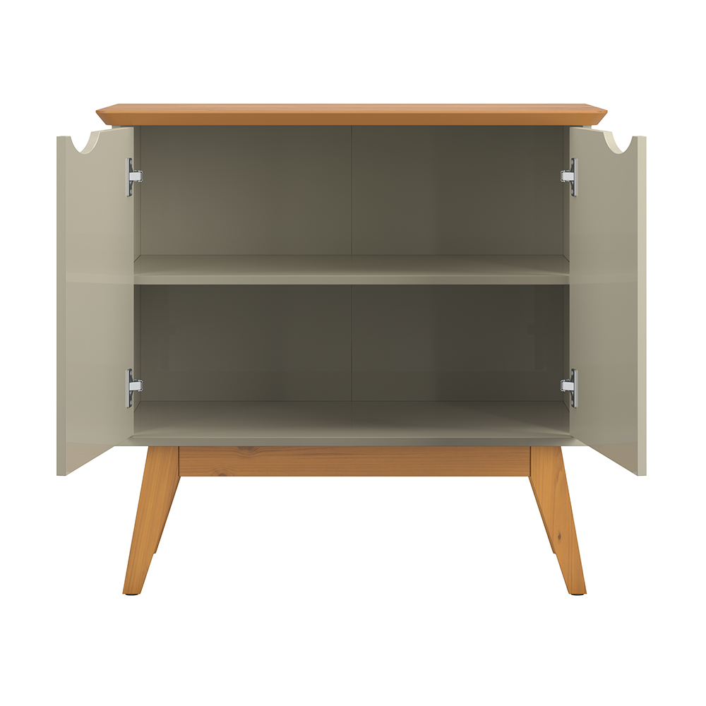 Buffet 2 Portas e Pés de Madeira Maciça Prism Off White/Cinamomo