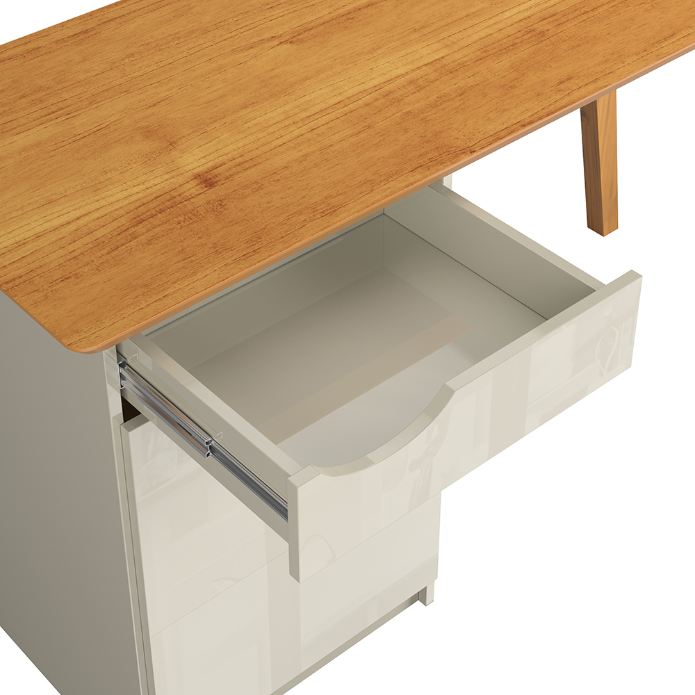 Escrivaninha Com Pés De Madeira Maciça Prism Off White/Cinamomo