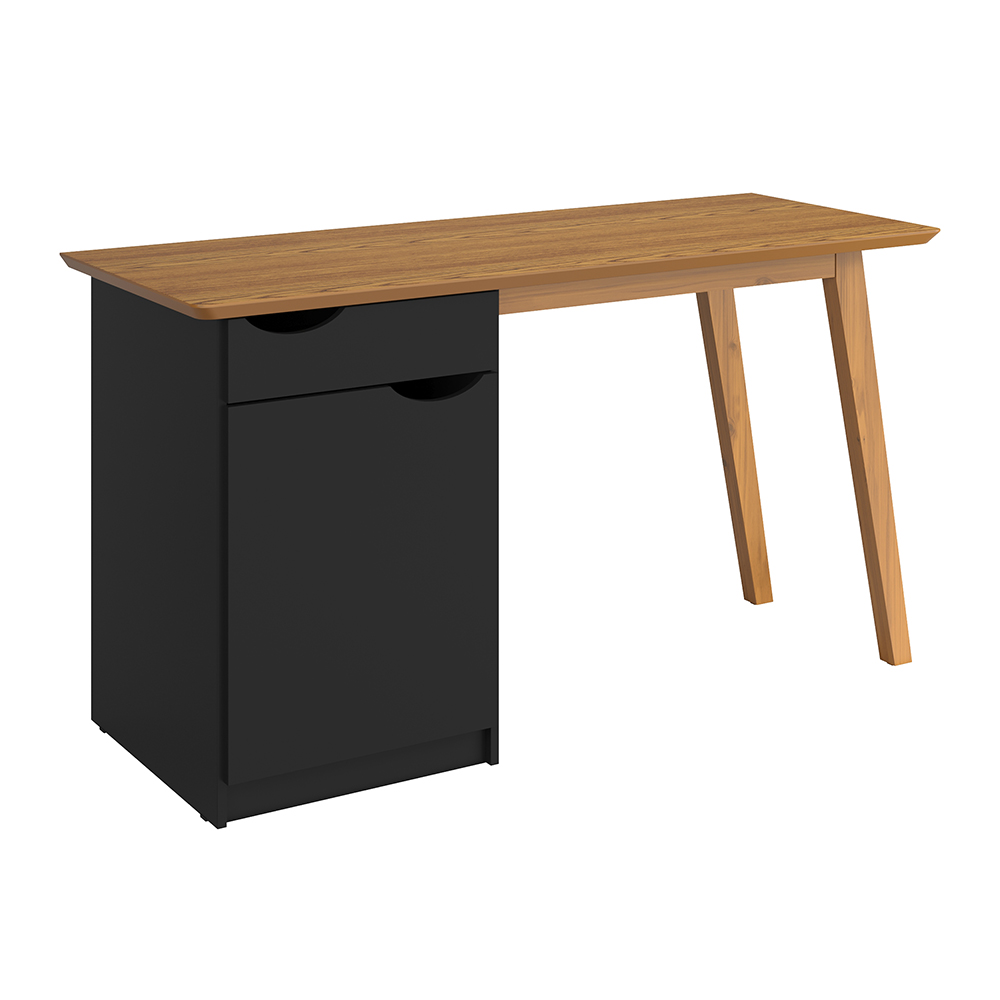 Escrivaninha Com Pés De Madeira Maciça Prism Preto Acetinado/Cumaru