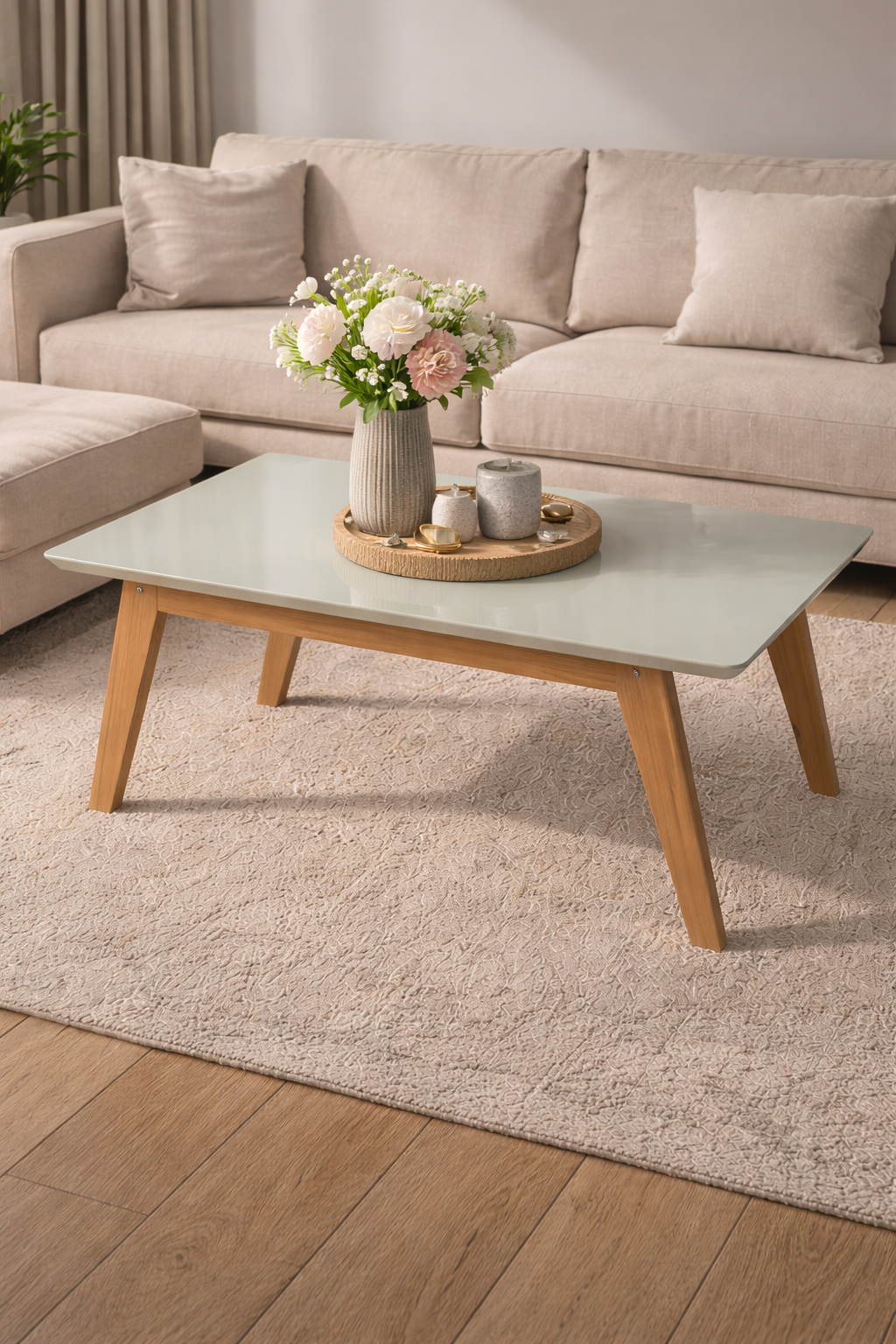 Mesa de Centro Retangular Com Pés De Madeira Prism Off White