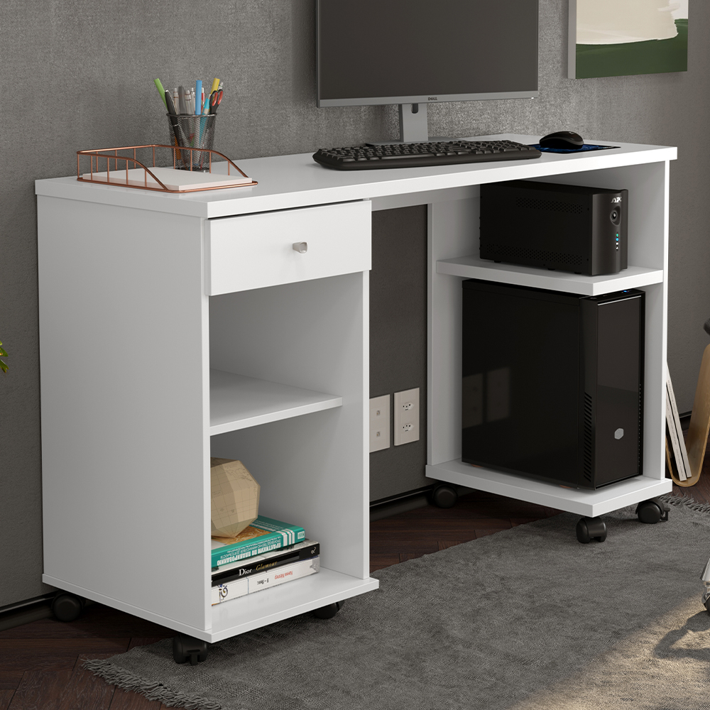 Mesa Computador Com Gaveta e Rodizios Million Branca