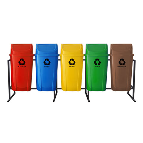 Conjunto Coleta Seletiva 5 Lixeiras 60 litros