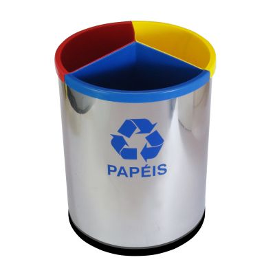 Lixeira Mix Inox com 3 Divisões para Coleta Seletiva