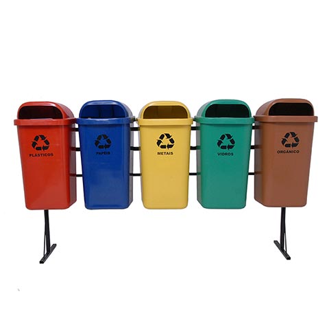 Conjunto Coleta Seletiva 5 Papeleiras 50 litros
