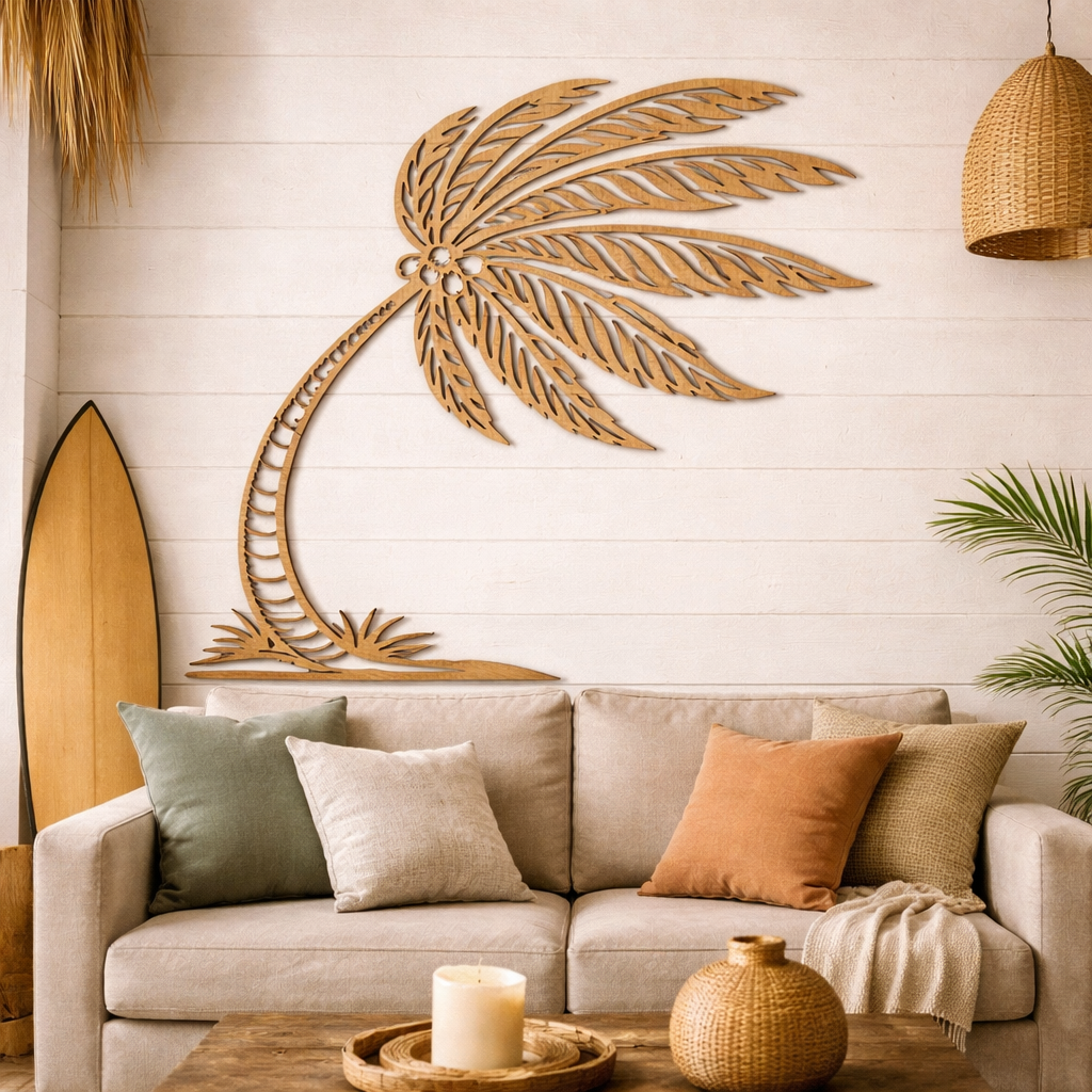 Arte mural "Palmera en movimiento" - Madera natural