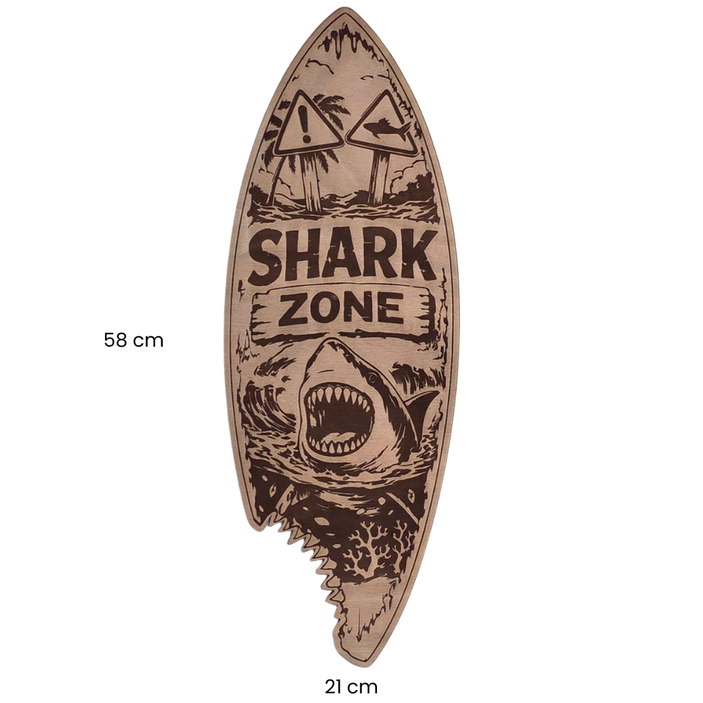 Tabla de surf decorativa "Shark Zone" de madera