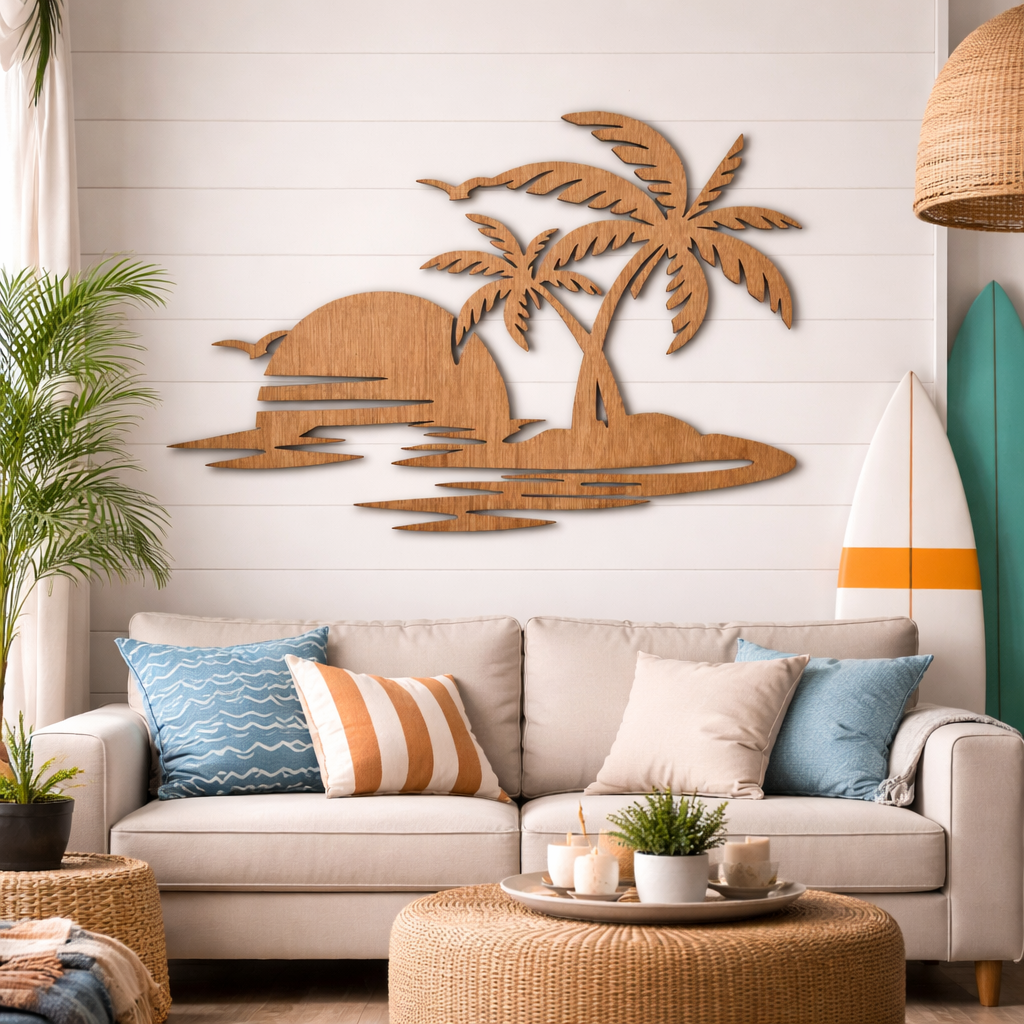 Arte mural “Luna y Mar” - Madera natural