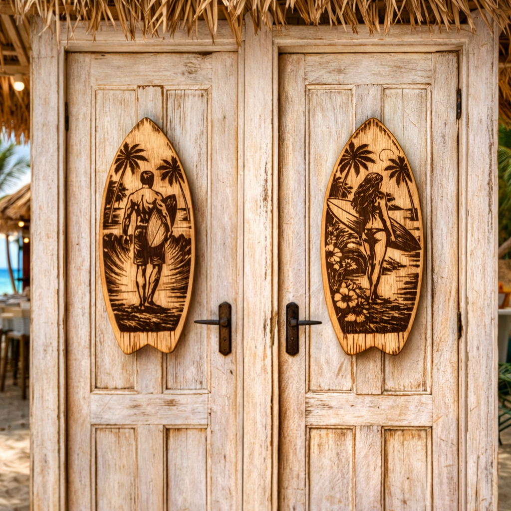 Tabla de surf "WC Hombre" – Madera natural