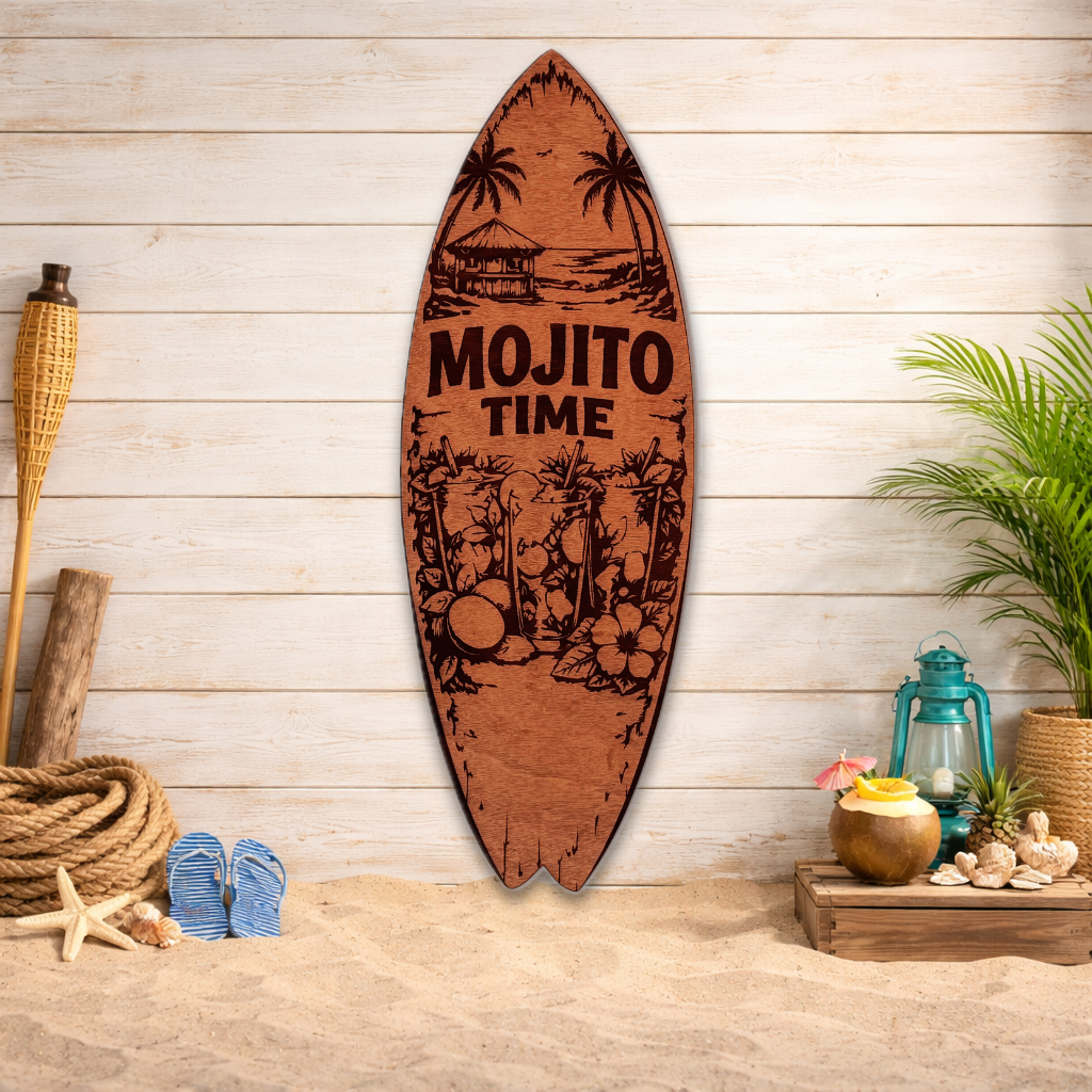 Tabla de surf decorativa "Mojito Time" - Madera natural