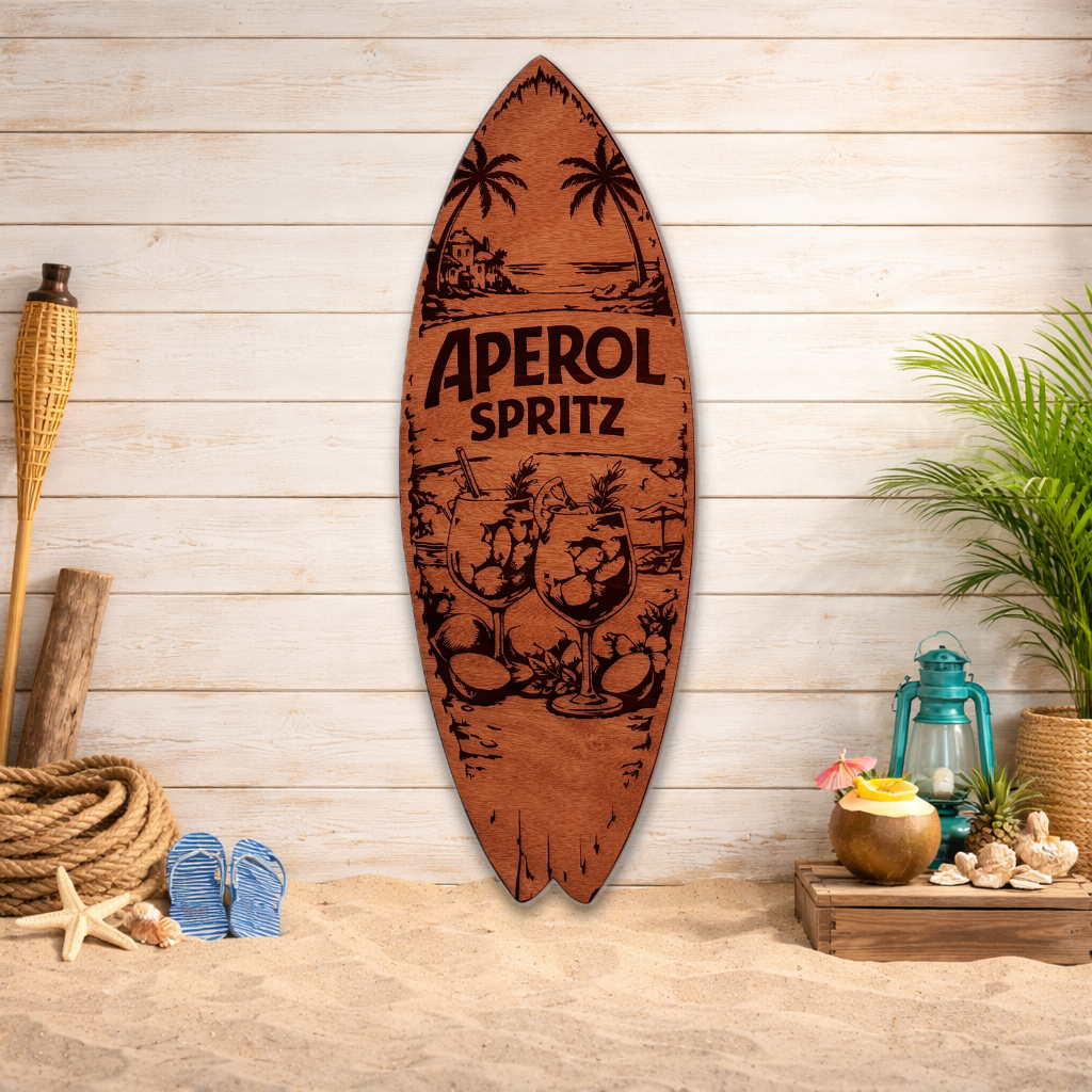 Tabla de surf decorativa "Aperol Spritz" - Madera natural