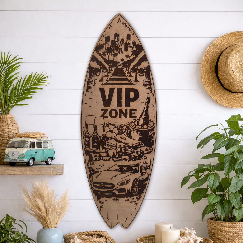 Tabla Surf decorativa de madera "VIP Zone"